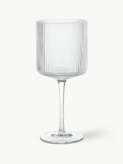 Mundgeblasene Rotweingläser Ripple mit Rillenrelief, 2 Stück