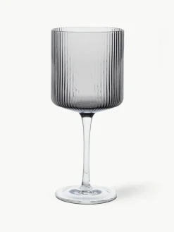 Mundgeblasene Rotweingläser Ripple mit Rillenrelief, 2 Stück