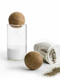 Mundgeblasene Salz- und Pfefferstreuer Nature mit Holzdeckel, 2er-Set