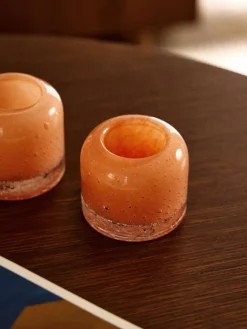 Mundgeblasene Teelichthalter Dylla mit Luftbläschen, 2er-Set