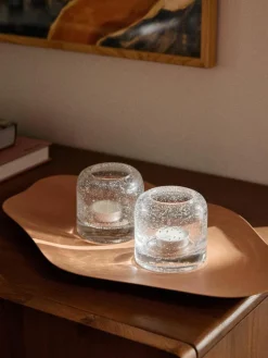 Mundgeblasene Teelichthalter Dylla mit Luftbläschen, 2er-Set