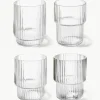 Mundgeblasene Wassergläser Ripple mit Rillenrelief, 4er-Set