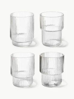 Mundgeblasene Wassergläser Ripple mit Rillenrelief, 4er-Set