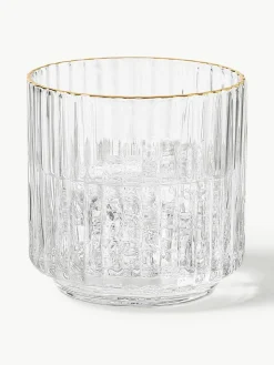 Mundgeblasene Wassergläser Aleo mit goldfarbenem Rand, 4 Stück