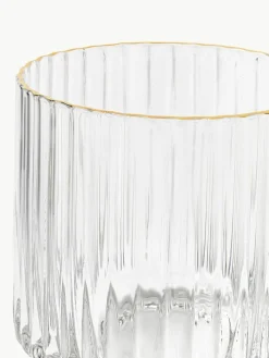 Mundgeblasene Wassergläser Aleo mit goldfarbenem Rand, 4 Stück