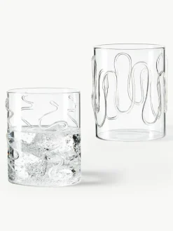 Mundgeblasene Wassergläser Doodle mit Strukturmuster, 2er-Set