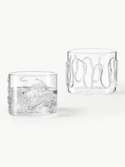 Mundgeblasene Wassergläser Doodle mit Strukturmuster, 2er-Set