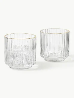 Mundgeblasene Wassergläser Aleo mit goldfarbenem Rand, 4 Stück