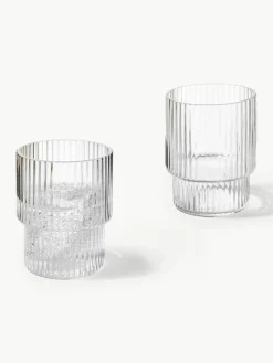 Mundgeblasene Wassergläser Ripple mit Rillenrelief, 4er-Set