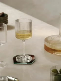 Mundgeblasene Weißweingläser Ripple mit Rillenrelief, 2 Stück