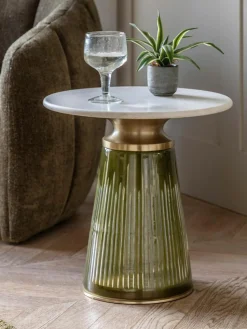 Mundgeblasener Glas-Beistelltisch Seville mit Marmor-Tischplatte, rund