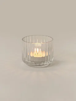 Mundgeblasener Teelichthalter Lyngby mit geriffelter Oberfläche