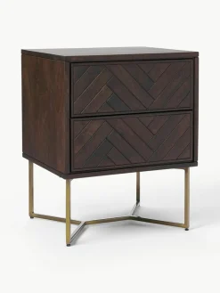 Nachttisch Luca aus Mangoholz mit Fischgrät-Muster