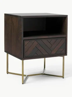 Nachttisch Luca aus Mangoholz mit Fischgrät-Muster