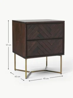 Nachttisch Luca aus Mangoholz mit Fischgrät-Muster