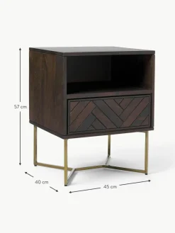 Nachttisch Luca aus Mangoholz mit Fischgrät-Muster