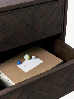 Nachttisch Luca aus Mangoholz mit Fischgrät-Muster