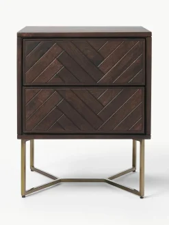 Nachttisch Luca aus Mangoholz mit Fischgrät-Muster