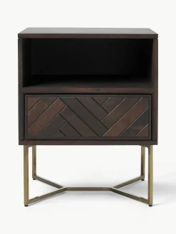 Nachttisch Luca aus Mangoholz mit Fischgrät-Muster