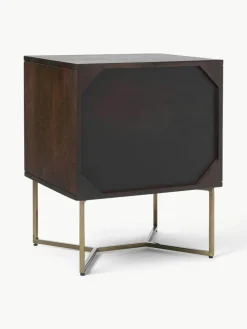 Nachttisch Luca aus Mangoholz mit Fischgrät-Muster