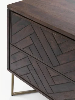 Nachttisch Luca aus Mangoholz mit Fischgrät-Muster