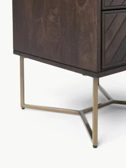 Nachttisch Luca aus Mangoholz mit Fischgrät-Muster