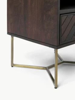 Nachttisch Luca aus Mangoholz mit Fischgrät-Muster