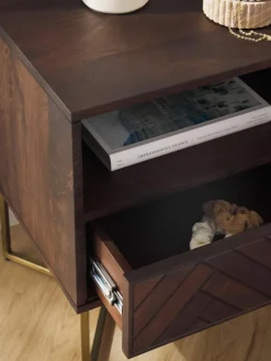 Nachttisch Luca aus Mangoholz mit Fischgrät-Muster