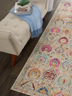 Niederflor-Läufer Kashan mit bunten Ornamenten