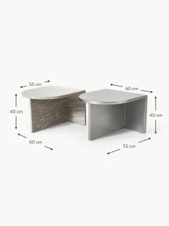 Ovale Couchtische Leander aus Metall und Marmor, 2er-Set