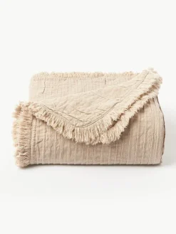 Plissierte Baumwolldecke Artemis mit Fransen