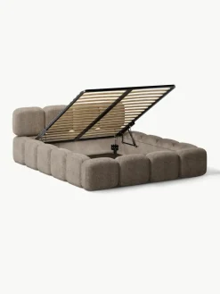 Polsterbett Tayla aus Teddy-Bouclé mit Stauraum