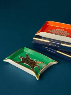 Porzellan Deko-Tablett Tiger mit Gold