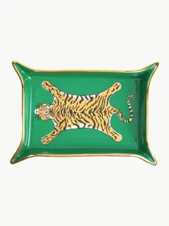 Porzellan Deko-Tablett Tiger mit Gold