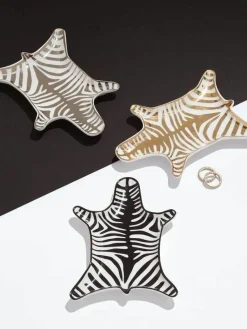 Porzellan Deko-Tablett Zebra mit Gold