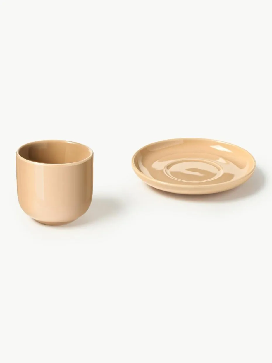 Porzellan-Espressobecher Nessa mit Untertassen, 4 Stück