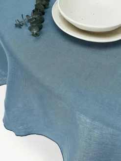 Runde Leinen-Tischdecke Kennedy mit Umkettelung