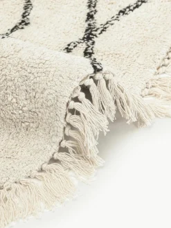 Runder Baumwollteppich Bina mit Rautenmuster, handgetuftet