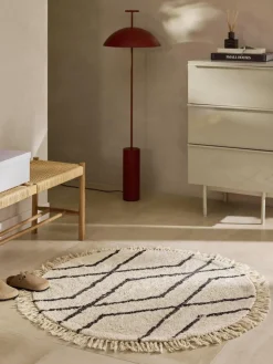 Runder Baumwollteppich Bina mit Rautenmuster, handgetuftet