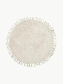 Runder Baumwollteppich Daya mit Fransen, handgetuftet