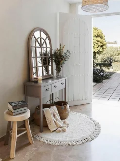 Runder Baumwollteppich Daya mit Fransen, handgetuftet