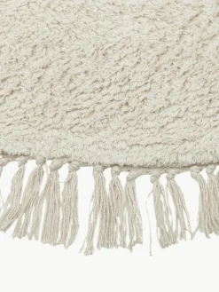 Runder Baumwollteppich Daya mit Fransen, handgetuftet