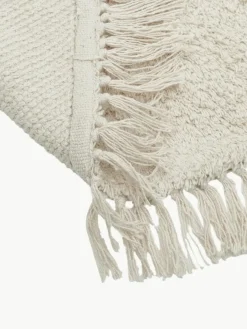 Runder Baumwollteppich Daya mit Fransen, handgetuftet