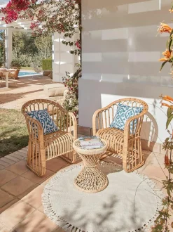 Runder Baumwollteppich Daya mit Fransen, handgetuftet