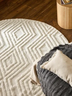 Runder Baumwollteppich Ziggy mit erhabener Hoch-Tief-Struktur