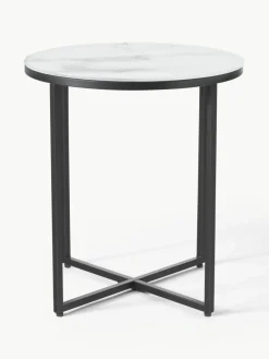 Runder Beistelltisch Antigua mit Glasplatte in Marmor-Optik