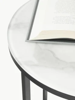 Runder Beistelltisch Antigua mit Glasplatte in Marmor-Optik