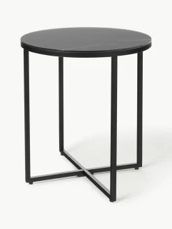 Runder Beistelltisch Antigua mit Glasplatte in Marmor-Optik