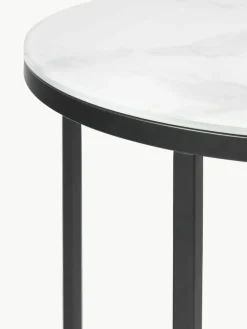 Runder Beistelltisch Antigua mit Glasplatte in Marmor-Optik