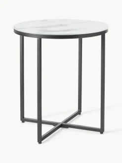 Runder Beistelltisch Antigua mit Glasplatte in Marmor-Optik